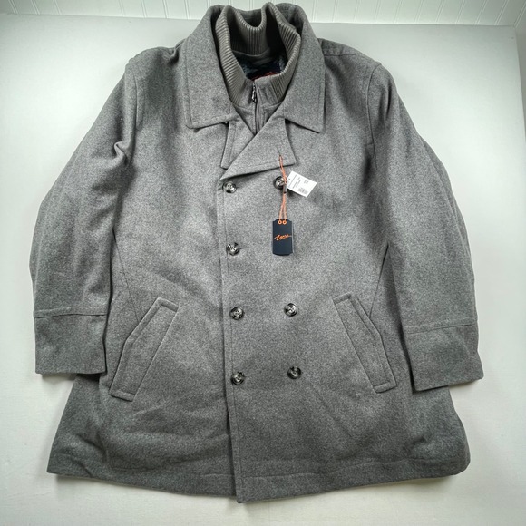 Egara Other - Egara Mens Gray Wool Blend Double Breasted Pea Coat with Zip Out Bib 3X NEW‎